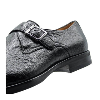 Zelli Italia Roman Men's Shoes Black Peccary Leather Single Monk-Strap (ZEL1077)