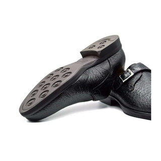 Zelli Italia Roman Men's Shoes Black Peccary Leather Single Monk-Strap (ZEL1077)