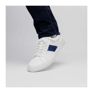Zelli Italia Olympias Men's Shoes White & Navy Crocodile Skin / Calf-Skin Leather Sneaker (ZEL1057)