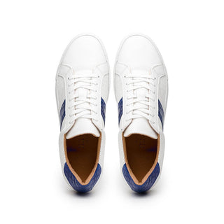 Zelli Italia Olympias Men's Shoes White & Navy Crocodile Skin / Calf-Skin Leather Sneaker (ZEL1057)