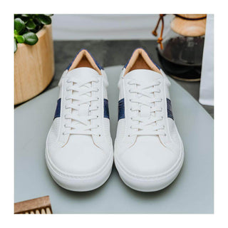 Zelli Italia Olympias Men's Shoes White & Navy Crocodile Skin / Calf-Skin Leather Sneaker (ZEL1057)