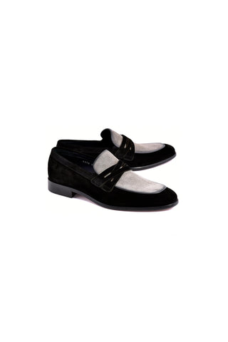 6376S Lizard & Suede Loafer - Black & Gray-Dellamoda