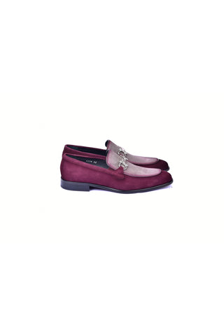 6376S Lizard & Suede Loafer - Burgundy & Taupe-Dellamoda