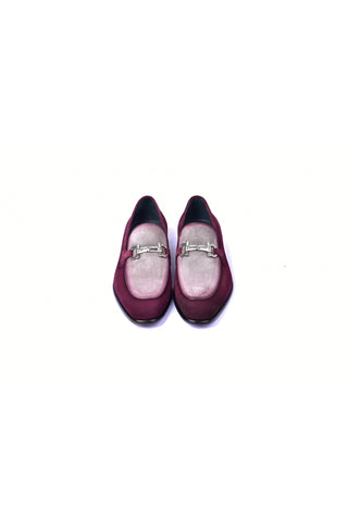 6376S Lizard & Suede Loafer - Burgundy & Taupe-Dellamoda