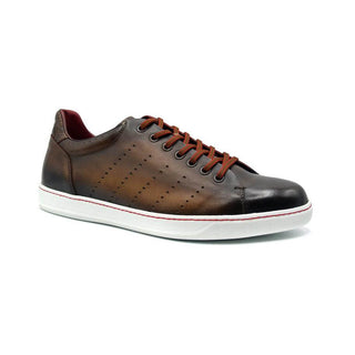 Zelli Italia Russo Men's Shoes Brown Burnished Calf-Skin Leather Sneaker (ZEL1050)