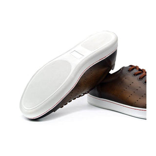 Zelli Italia Russo Men's Shoes Brown Burnished Calf-Skin Leather Sneaker (ZEL1050)