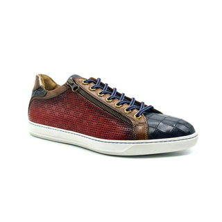 Zelli Italia Brezza Men's Shoes Red Crocodile Embossed Calf-Skin Leather Sneaker (ZEL1064)