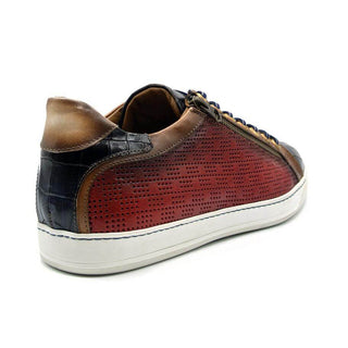 Zelli Italia Brezza Men's Shoes Red Crocodile Embossed Calf-Skin Leather Sneaker (ZEL1064)
