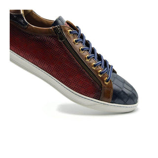 Zelli Italia Brezza Men's Shoes Red Crocodile Embossed Calf-Skin Leather Sneaker (ZEL1064)
