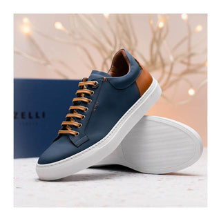 Zelli Italia Diaz Men's Shoes Navy Rubberized Calf-Skin Leather Sneaker (ZEL1062)