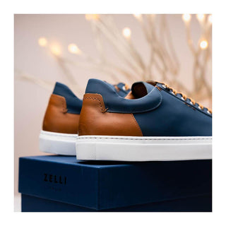 Zelli Italia Diaz Men's Shoes Navy Rubberized Calf-Skin Leather Sneaker (ZEL1062)