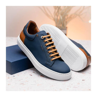 Zelli Italia Diaz Men's Shoes Navy Rubberized Calf-Skin Leather Sneaker (ZEL1062)