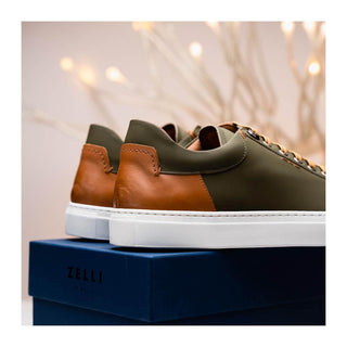 Zelli Italia Diaz Men's Shoes Olive Rubberized Calf-Skin Leather Sneaker (ZEL1062)