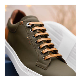 Zelli Italia Diaz Men's Shoes Olive Rubberized Calf-Skin Leather Sneaker (ZEL1062)