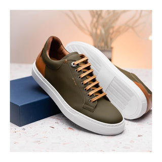 Zelli Italia Diaz Men's Shoes Olive Rubberized Calf-Skin Leather Sneaker (ZEL1062)