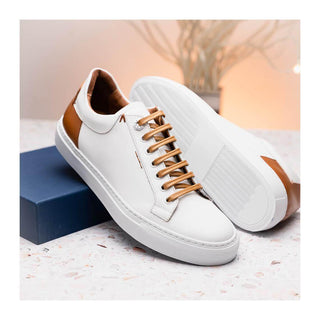 Zelli Italia Diaz Men's Shoes White Rubberized Calf-Skin Leather Sneaker (ZEL1062)