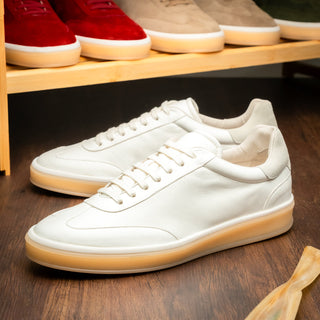 Zelli Italia Gotti white Italian soft-suede minimalist sneakers with a round toe and durable rubber outsole.