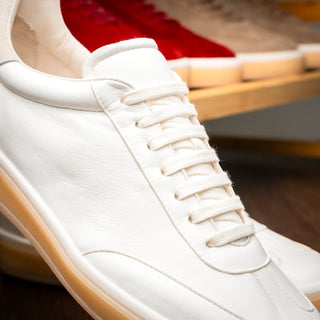 Zelli Italia Gotti white Italian soft-suede minimalist sneaker with a round toe and durable rubber outsole.