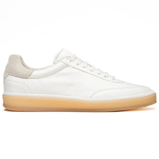 Zelli Italia Gotti white Italian soft-suede minimalist sneaker with a gum rubber outsole and round toe.