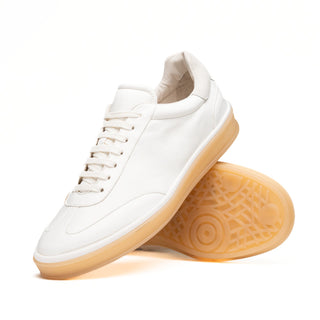 Zelli Italia Gotti white Italian soft-suede minimalist sneaker with a gum rubber outsole.