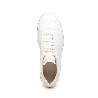 Zelli Italia Gotti white Italian soft-suede minimalist sneaker with a round toe and durable rubber outsole.
