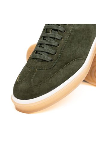 Zelli Italia Gotti olive suede sneaker with matching laces and a durable gum rubber outsole.