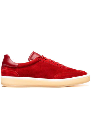 Zelli Italia Gotti red suede and leather sneaker with a minimalist design and gum rubber outsole.