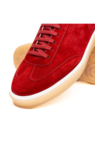 Zelli Italia Gotti red suede sneaker with matching laces, white midsole, and a durable gum rubber outsole.