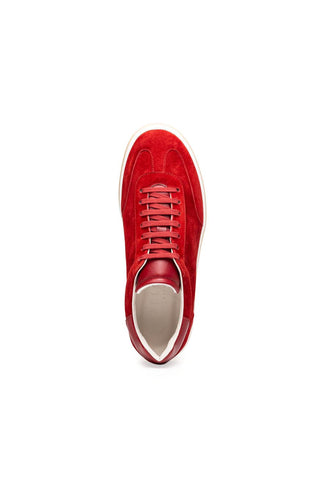 Zelli Italia Gotti red suede and leather lace-up sneaker with a white rubber sole, viewed from above.