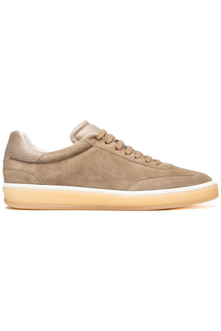 Zelli Italia Gotti taupe suede and leather sneaker with a minimalist design and durable rubber sole.