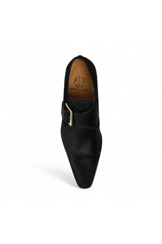 Lowe Valentini Designer Men's Designer Shoes Black Pony Gold-Plated Monk-Straps Loafers (LDM01)