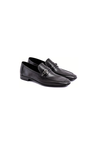 Corrente 7256 black nappa leather loafers featuring a sleek slip-on silhouette and polished side-buckle detail.