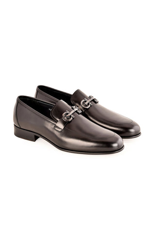 Corrente 7260 Leather Horse-Bit Loafer - Black