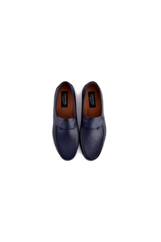 Corrente navy deer-skin leather loafers featuring a classic slip-on silhouette and comfortable interior lining.