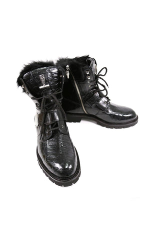 Mauri 3240 Smoke Alligator Skin / Mink / Nappa Leather Strap Derby Boots (MA5584)