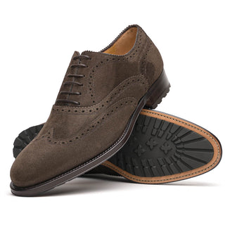 Caporicci 921 Suede Wingtip Oxford Shoes Brown - View 3