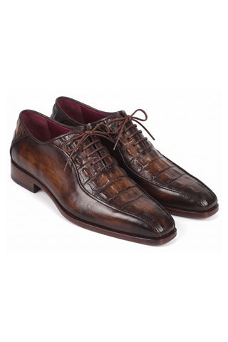 Paul Parkman antique brown croco textured bicycle toe oxford - view 1