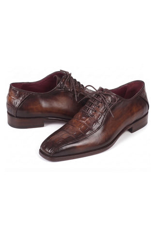 Paul Parkman antique brown croco textured bicycle toe oxford - view 2
