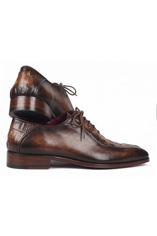 Paul Parkman antique brown croco textured bicycle toe oxford - view 3
