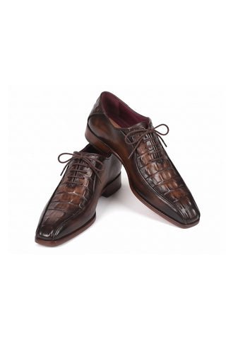 Paul Parkman antique brown croco textured bicycle toe oxford - view 4