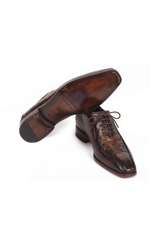 Paul Parkman antique brown croco textured bicycle toe oxford - view 5