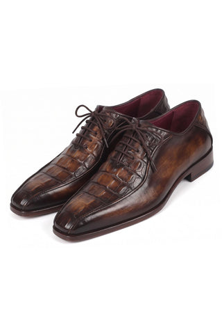 Paul Parkman antique brown croco textured bicycle toe oxford - view 6