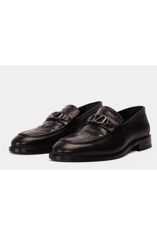 Vinci Amsterdam Embossed Leather Horse-Bit Loafer - Black