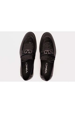 Vinci Amsterdam Embossed Leather Horse-Bit Loafer - Black