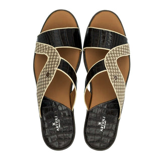 Artioli Riace Men's Luxury Italian Shoes Exotic Crocodile / Suede Leather Slip-On Sandal (ART1122)