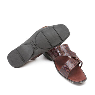 Artioli Elba Men's Luxury Italian Shoes Crocodile Print Leather Slip-On Sandal (ART1143)
