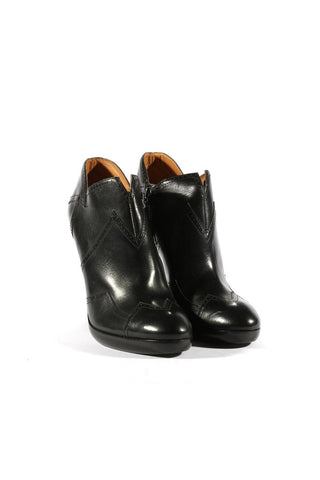 Alaia Black Leather Platform Bootie Designer Shoes (ALAIA1503)
