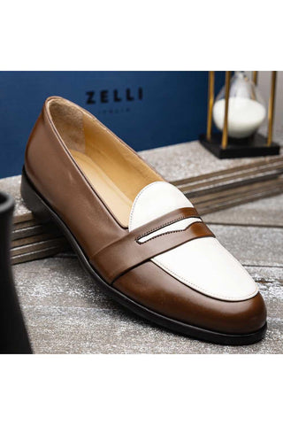 Alba Leather Penny Loafer - Camel & Cream-Dellamoda