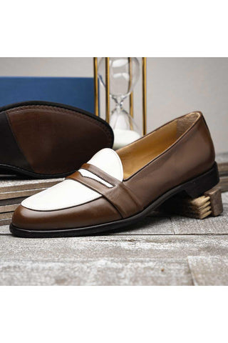Alba Leather Penny Loafer - Camel & Cream-Dellamoda