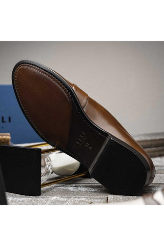 Alba Leather Penny Loafer - Camel & Cream-Dellamoda